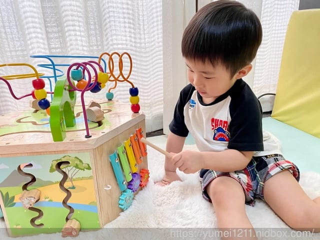 學齡前啟蒙-Teamson-幼兒遊樂園木製七面益智繞珠玩具